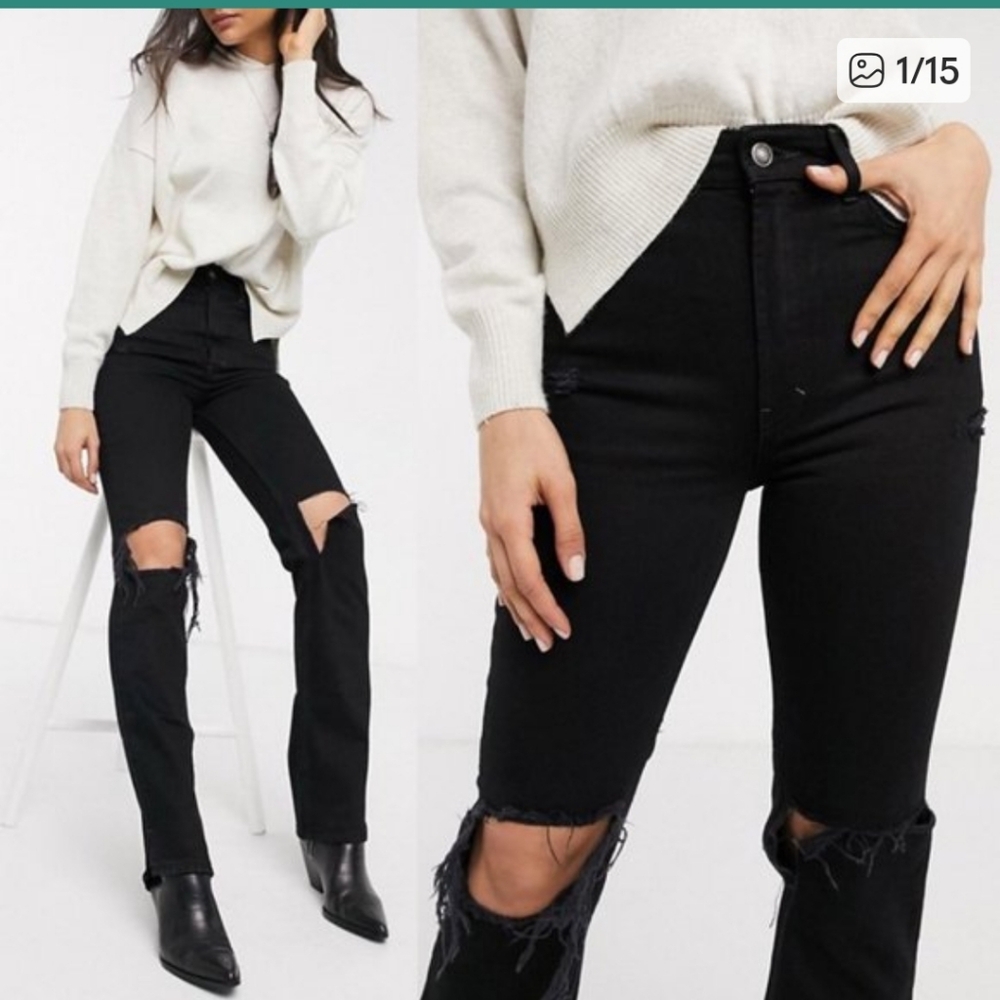 Free People Black Distressed High Rise Jeans